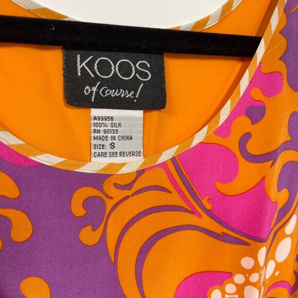 Koos of Course Women's Small 100% Silk Funky Orange Blouse and Tank Set Retro - Picture 3 of 8